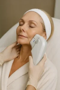 Woman receiving HIFU non surgical facelift treatment Rickmansworth