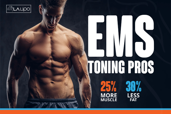 Graphic of man with toned body showing the benefits of LA-EMS Body Sculpting Rickmansworth treatment
