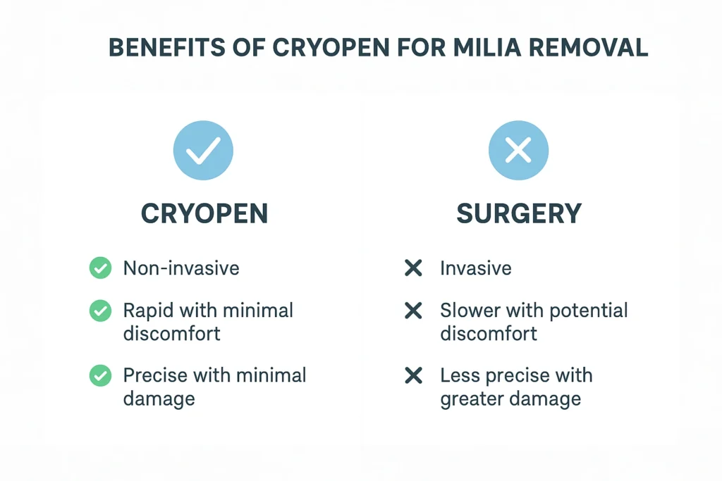 Benefits of cryopen for milia removal Rickmansworth compared to surgical treatments.