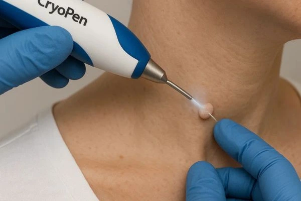 Person receiving cryotherapy Rickmansworth for skin tag removal