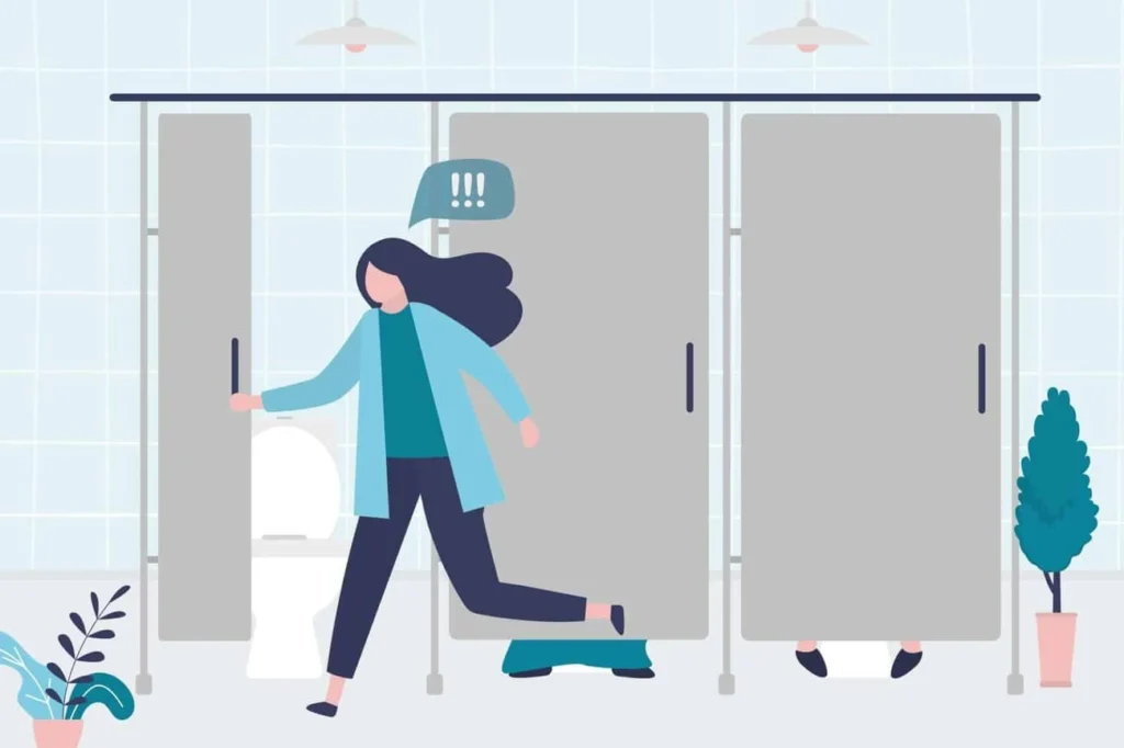 graphic of Urine incontinence Rickmansworth woman running to the toilet.