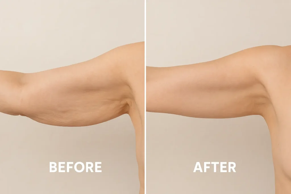 Picture of LA LIPO Rickmansworth before and after results of skin tightening treatment on the upper arms.